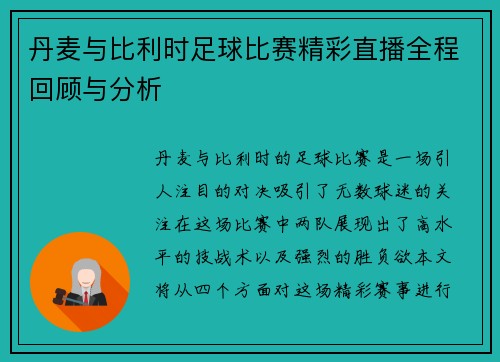 丹麦与比利时足球比赛精彩直播全程回顾与分析